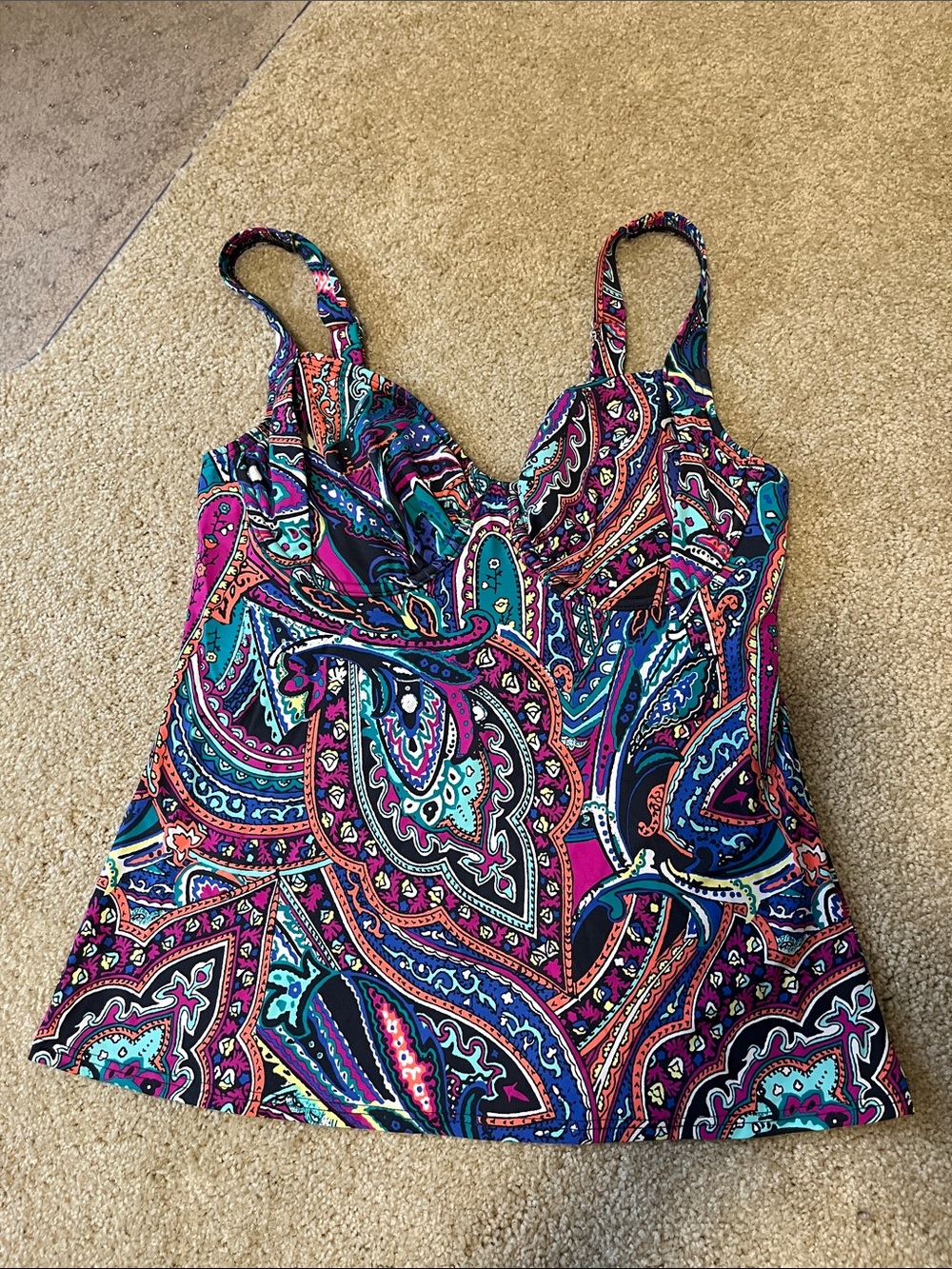 Title Nine Paisley Tankini Top - Fuchsia & Teal